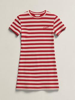 GANT Kids' Striped T-Shirt Dress, Ruby Red/White, Ruby Red/White