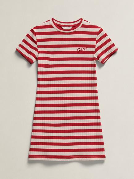 GANT Kids' Striped T-Shirt Dress, Ruby Red/White, Ruby Red/White