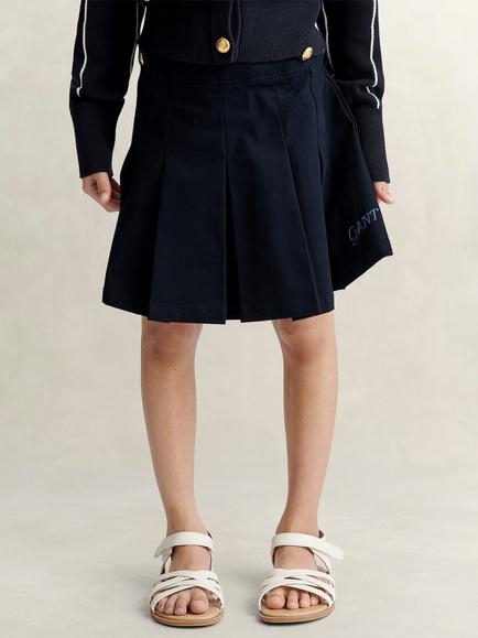 GANT Kids' Cotton Twill Pleated Skirt, Evening Blue, Evening Blue