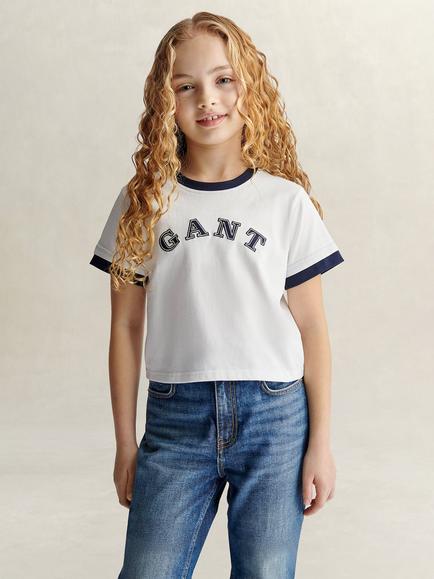 GANT Kids' Collegiate Short Sleeve Ringer T-Shirt, White, White