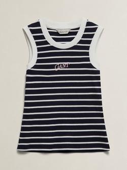 GANT Kids' Logo Rib Stripe Vest, Evening Blue/White, Evening Blue/White
