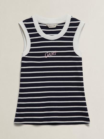 GANT Kids' Logo Rib Stripe Vest, Evening Blue/White, Evening Blue/White