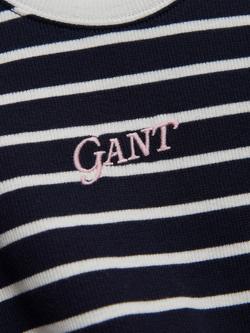 GANT Kids' Logo Rib Stripe Vest, Evening Blue/White - view 2, Evening Blue/White
