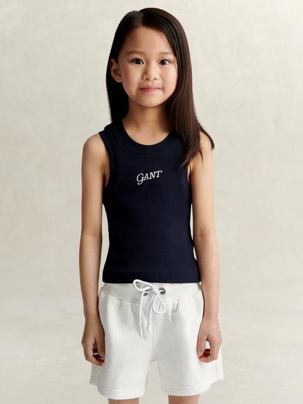 GANT Kids' Ribbed Cotton Sleeveless Logo Vest, Evening Blue, Evening Blue