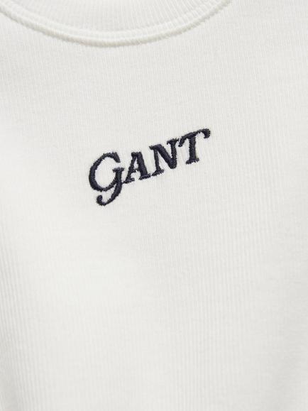 GANT Kids' Ribbed Cotton Sleeveless Logo Vest, White - view 2, White