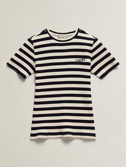 GANT Kids' Textured Short Sleeve Stripe T-Shirt, Evening Blue/White