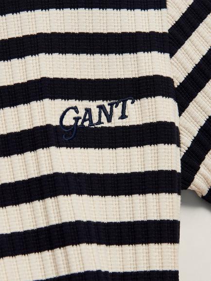 GANT Kids' Textured Short Sleeve Stripe T-Shirt - view 2, Evening Blue/White