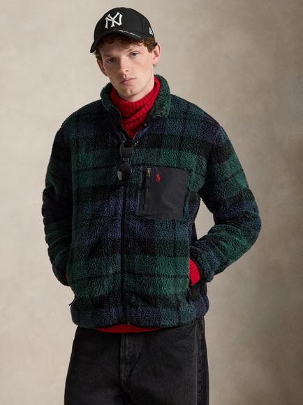 Ralph Lauren High Pile Fleece Tartan Jacket, Blackwatch Plaid, Blackwatch Plaid