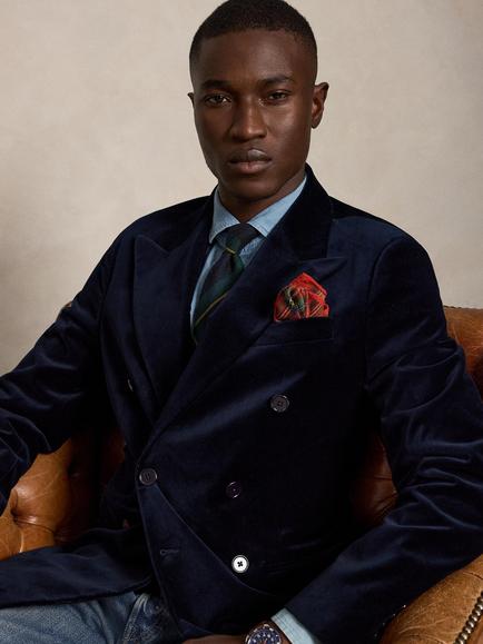 Polo Ralph Lauren Double Breasted Velvet Blazer, Navy, Navy
