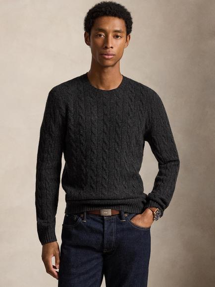 Polo Ralph Lauren Wool Rich Cable Knit Jumper, Dark Granite Hthr, Dark Granite Hthr