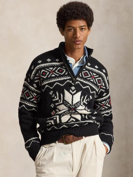 Polo Ralph Lauren Fair Isle Wool Half-Zip Jumper, Black Combo, Black Combo