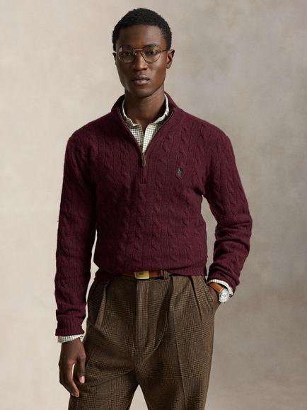 Polo Ralph Lauren Quarter-Zip Wool Rich Jumper, Aged Wine Heather, Aged Wine Heather