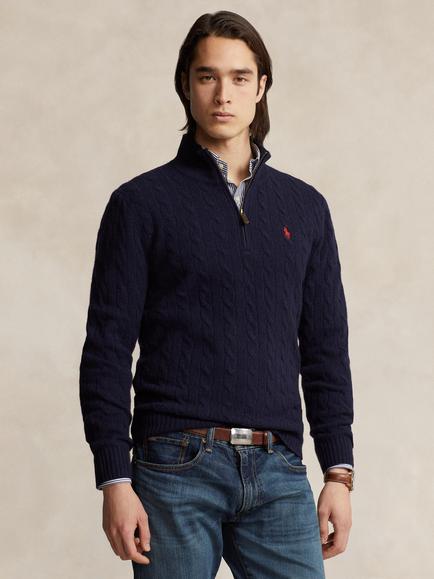 Polo Ralph Lauren Quarter-Zip Wool Rich Jumper, Hunter Navy, Hunter Navy