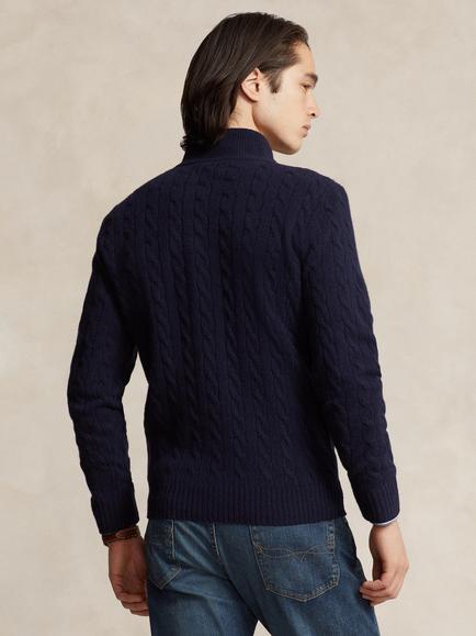 Polo Ralph Lauren Quarter-Zip Wool Rich Jumper, Hunter Navy - view 2, Hunter Navy