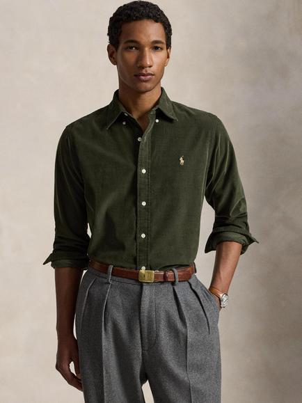 Polo Ralph Lauren Cord Long Sleeve Shirt, Company Olive W/Khak, Company Olive W/Khak