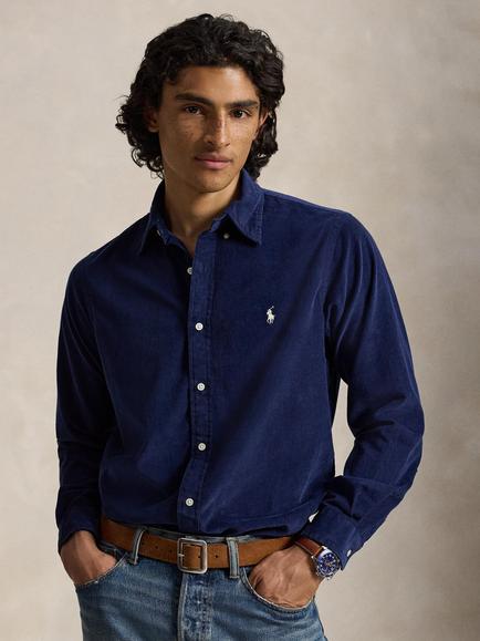 Polo Ralph Lauren Cotton Regular Fit Fine-Wale Corduroy Shirt, Newport Navy White, Newport Navy W White
