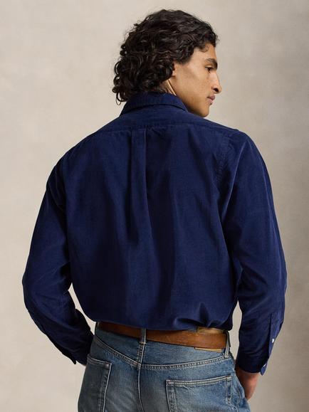 Polo Ralph Lauren Cotton Regular Fit Fine-Wale Corduroy Shirt, Newport Navy White - view 2, Newport Navy W White