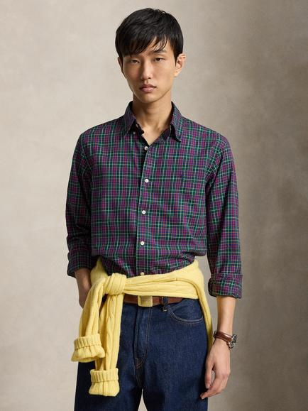 Polo Ralph Lauren Regular Fit Cotton Mini Check Shirt, Moss Agate Chmpn Pur, Moss Agate Chmpn Pur