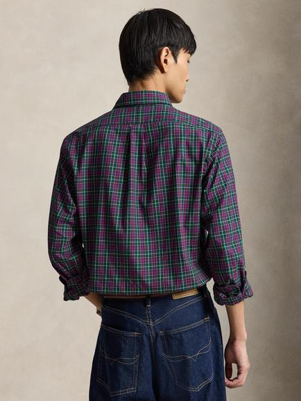 Polo Ralph Lauren Regular Fit Cotton Mini Check Shirt, Moss Agate Chmpn Pur - view 2, Moss Agate Chmpn Pur