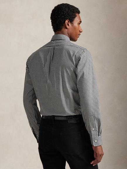 Polo Ralph Lauren Regular Fit Cotton Mini Check Shirt, 4192B Nero/Blanc - view 2, 4192b Nero/Blanc