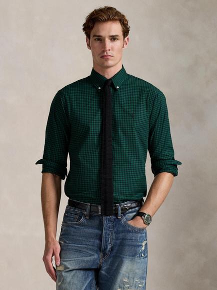 Polo Ralph Lauren Custom Slim Fit Cotton Mini Check Shirt, 4192e Pine/Black, 4192e Pine/Black