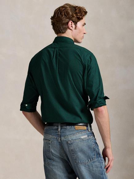 Polo Ralph Lauren Custom Slim Fit Cotton Mini Check Shirt, 4192e Pine/Black - view 2, 4192e Pine/Black
