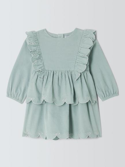John Lewis Baby Bow Embroidery Corduroy Dress, Grey Mist, Grey Mist