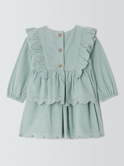 John Lewis Baby Bow Embroidery Corduroy Dress, Grey Mist - view 2, Grey Mist