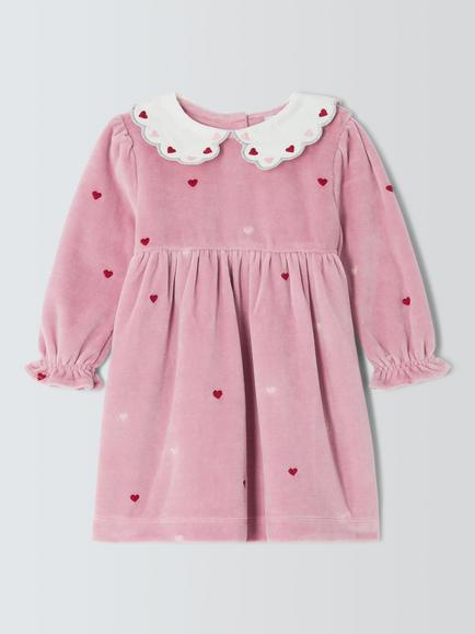 John Lewis Baby Heart Embroidery Dress, Dusty Pink, Dusty Pink