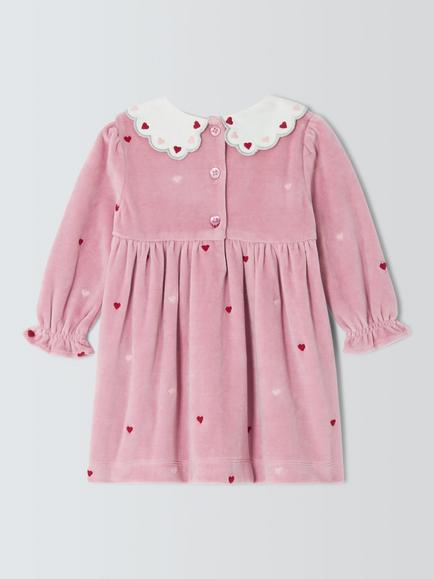 John Lewis Baby Heart Embroidery Dress, Dusty Pink - view 2, Dusty Pink
