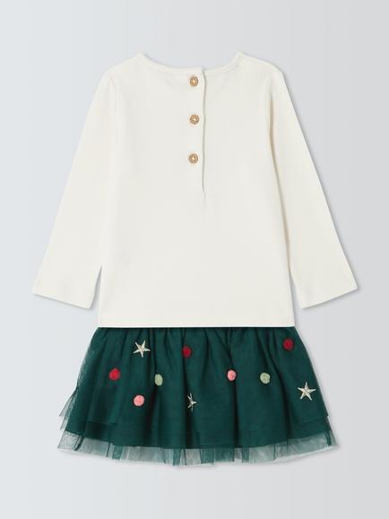 John Lewis Baby Christmas Tutu & Top Set, White/Green - view 2, White/Green