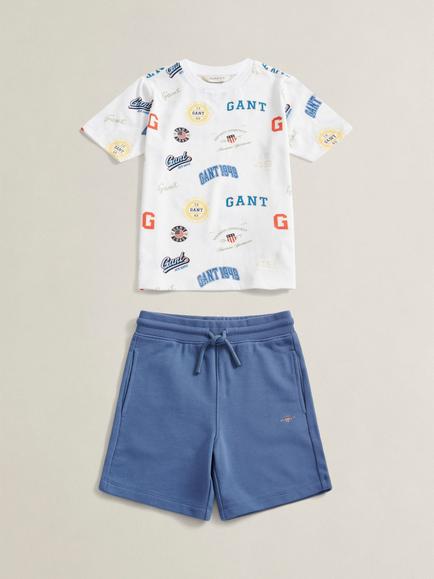 GANT Kids' Archive Shield Print T-Shirt and Short Set, White, White