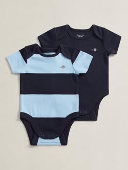 GANT Baby Striped Short Sleeve Romper, Pack of 2, Blue