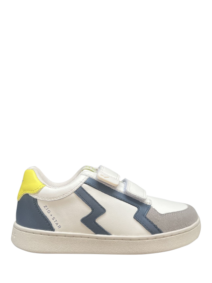 Zig+Star Kids' Double Strap Leather Trainers, White/Navy, White/Navy