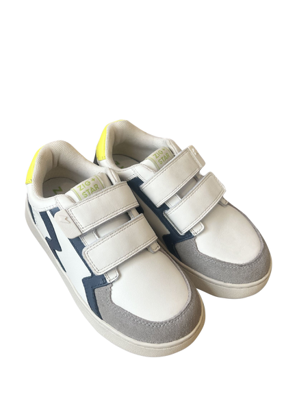 Zig+Star Kids' Double Strap Leather Trainers, White/Navy - view 2, White/Navy