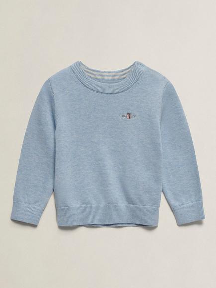 GANT Kids' Shield Cotton Crew Neck Jumper, Sky Blue Marl, Sky Blue Marl