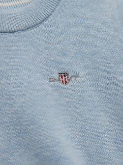 GANT Kids' Shield Cotton Crew Neck Jumper, Sky Blue Marl - view 2, Sky Blue Marl