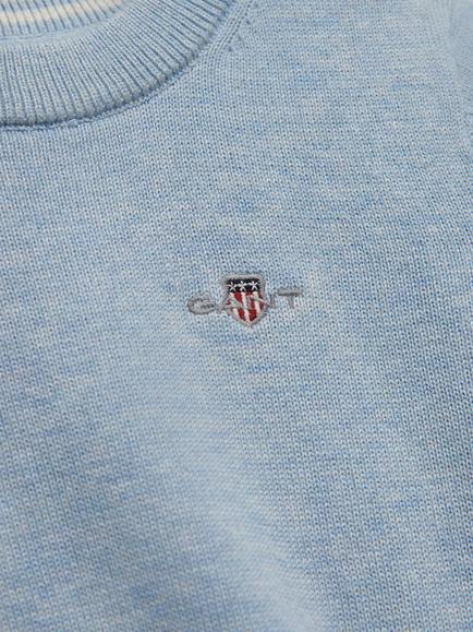 GANT Kids' Shield Cotton Crew Neck Jumper, Sky Blue Marl - view 2, Sky Blue Marl