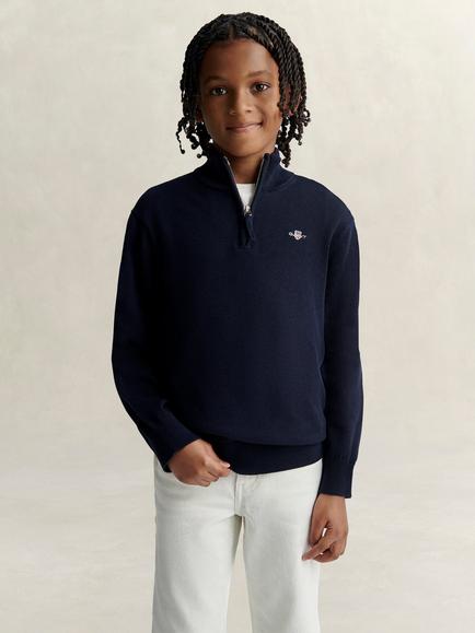 GANT Kids' Shield Cotton Half Zip Jumper, Evening Blue, Evening Blue