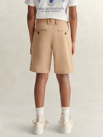 GANT Kids' Cotton Blend Chino Shorts, Dark Khaki - view 2, Dark Khaki