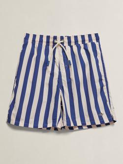 GANT Kids' Block Stripe Drawstring Swim Shorts, Vintage Blue/White, Vintage Blue/White