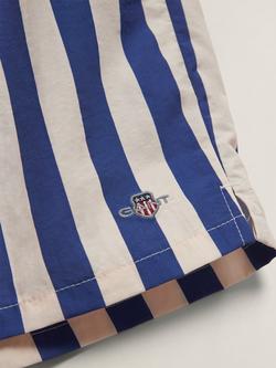 GANT Kids' Block Stripe Drawstring Swim Shorts, Vintage Blue/White - view 2, Vintage Blue/White