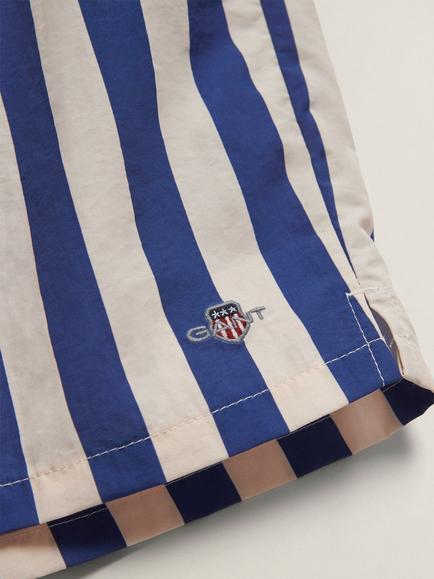 GANT Kids' Block Stripe Drawstring Swim Shorts, Vintage Blue/White - view 2, Vintage Blue/White