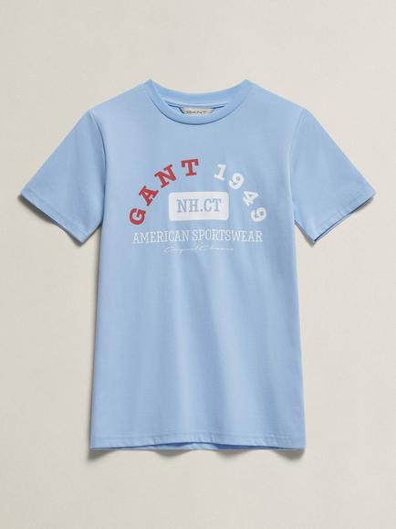 GANT Kids' American Sportswear Graphic Short Sleeve T-Shirt, Sky Blue, Sky Blue