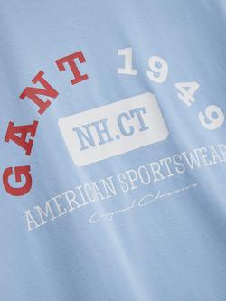 GANT Kids' American Sportswear Graphic Short Sleeve T-Shirt, Sky Blue - view 2, Sky Blue