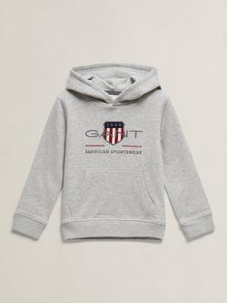 GANT Kids' Pure Cotton Hoodie, Grey Melange, Grey Melange