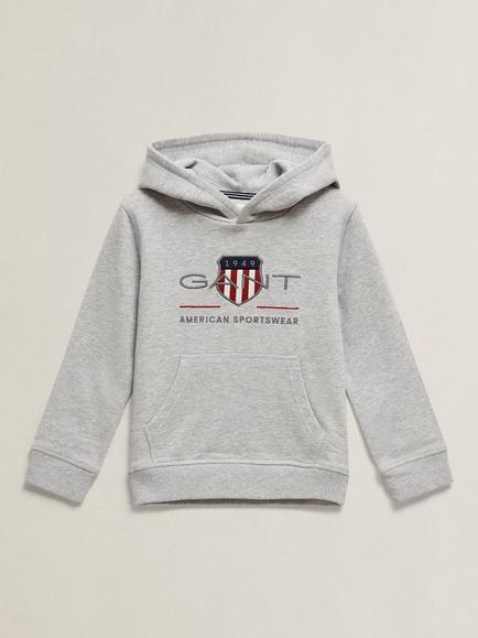 GANT Kids' Pure Cotton Hoodie, Grey Melange, Grey Melange