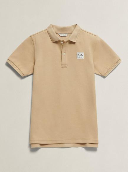 GANT Kids' Badge Short Sleeve Polo Shirt, Oat Beige