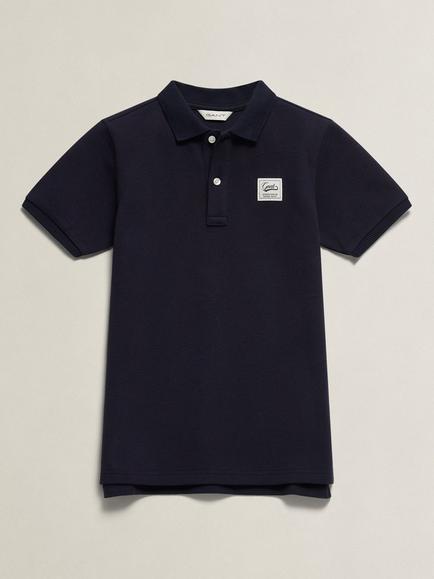 GANT Kids' Badge Short Sleeve Polo Shirt, Evening Blue