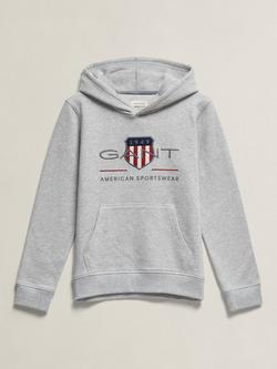 GANT Kids' Archive Shield Hoodie, Grey Melange, Grey Melange